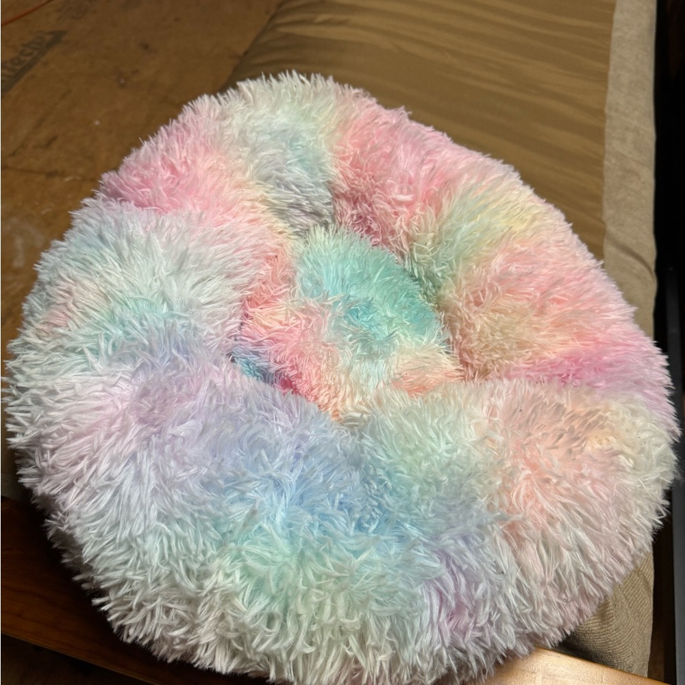 Pastel Tie-Dye Faux Fur Round Pet Bed